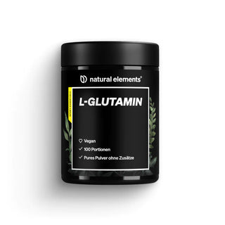 NATURAL ELEMENTS L-Glutamin-Pulver mit veganem Label, 100 Portionen, reines Pulver ohne Zusatzstoffe – ideal zur Regeneration nach dem Training.